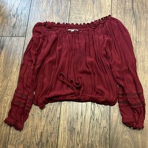 dark red off the shoulder shirt